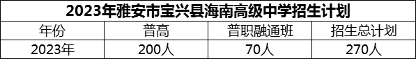 2024年雅安市寶興縣海南高級(jí)中學(xué)招生計(jì)劃是多少？