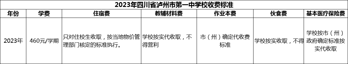 2024年瀘州市四川省瀘州市第一中學校學費多少錢？