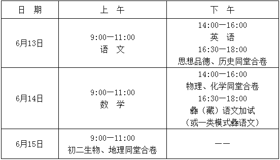 2020年涼山州中考時間是多久，會改變嗎？